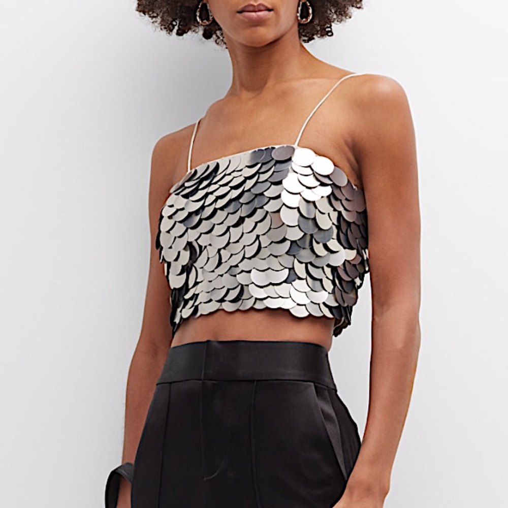 Alice + Olivia Ceresi Metallic Embellished Disc Crop Bandeau Cami Top 